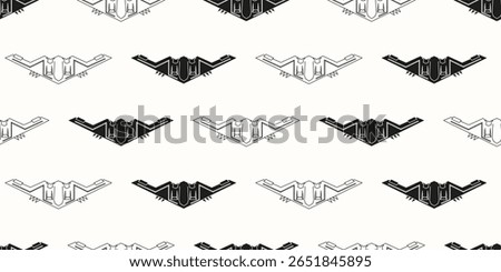 B2 bomber seamless pattern. Vector illustration of black and white silhouette of invisible military aircraft background. Geometric B2 plane ideal t-shirt textile fabric printing. EPS 10