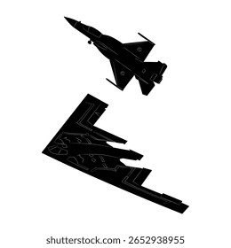 B2 espírito e china j 10c aeronave desenho preto silhueta com fundo branco