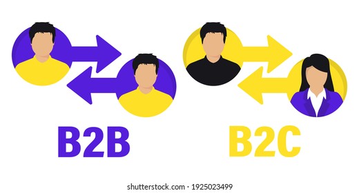 B2B and B2C flat vector icon. Successful business to business sales and business to client marketing. Successful Collaboration and partnership concept. B2B, B2C sales method