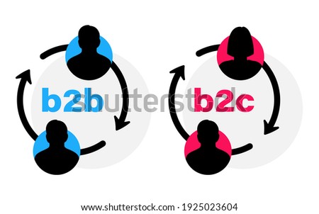B2B and B2C flat vector icon. Successful business to business sales and business to client marketing. Successful Collaboration and partnership concept. B2B, B2C sales method