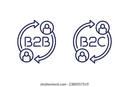 b2b and b2c line icons on white