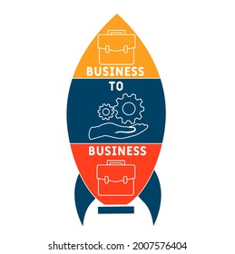 B2B - Acrónimo de Business To Business. fondo de concepto de negocio.  concepto de ilustración vectorial con palabras clave e iconos. ilustración con iconos para banner web, volante, aterrizaje 