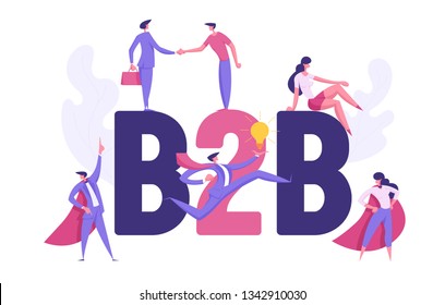 B2B, Business to Business Partnership Collaboration Concept. Business People Characters Businessman, Superhero for Website, Presentation, Flyer, Poster. Flat Cartoon Vector Illustration
