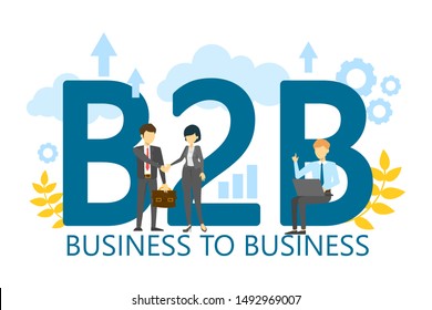 B2B business to business strategy. Corporate company as a customer, marketing and commerce banner vector isolated. Business industry.