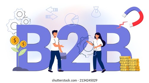 B2B Business to business Successful business collaboration Data and key performance indicators for business intelligence analytics Marketing strategy, commerce Vector illustration concept