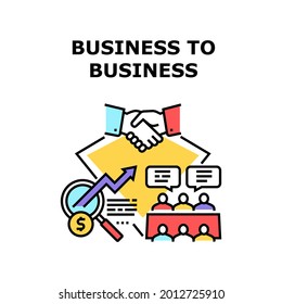 B2B Business Vector Icon Concept. B2B Business Commerce And Partnership, Businessperson Conversation And Successful Deal With Customer Or Contractor. Professional Occupation Color Illustration