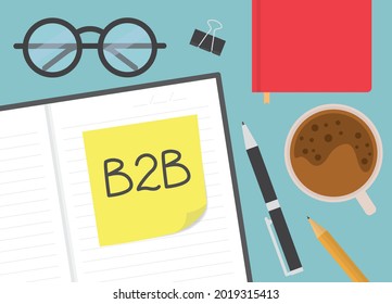 B2B (Business to business) written on yellow sticky note in notebook- vector illustration