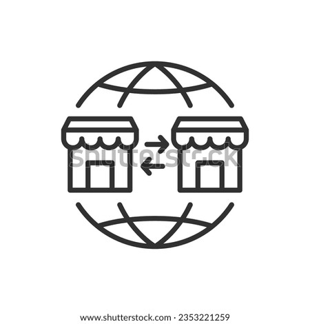 B2B, Business-to-business, linear icon. Commerce transaction that exists between businesses. E-commerce. Line with editable stroke