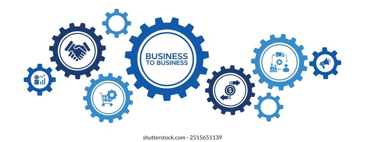 B2B Commerce and Cooperation Banner Featuring Sales, Marketing, and Supply Chain Icons