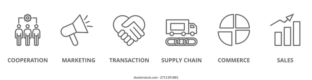 Icono de Anuncio de concepto B2B contiene de Ilustración vectorial, marketing, transacción, cadena de suministro, comercio y ventas