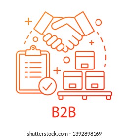 B2B concept icon. Commercial relationship idea thin line illustration. Customer relationship management. Commerce with sale for business. CRM system. Vector isolated outline drawing