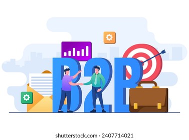 B2B conceptual design flat illustration vector template for web banner, Business to business online, Successful business collaboration, businessmen enter into agreement, Marketing strategy, commerce