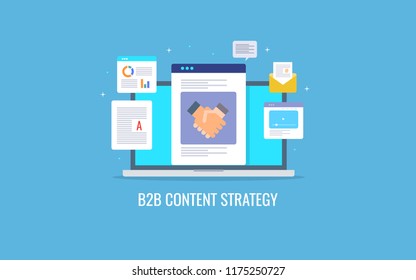 B2B content strategy, content for B2B audience, content marketing campaign  flat design vector illustration with icons