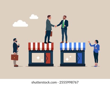 B2b cooperation between business people. Business to business sale company trade. Supplier trade between companies. Flat vector illustration