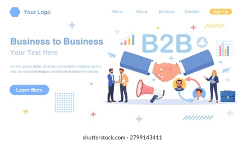 B2B Cooperation Between Business People. Marketing Strategy. Successful Business Collaboration. Business-to-Business Sales Method. Company as Customer Buying Products and Services. Vector Illustration