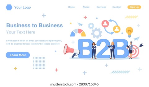 B2B Cooperation Between Business People. Marketing Strategy. Successful Business Collaboration. Business-to-Business Sales Method. Company as Customer Buying Products and Services. Vector Illustration