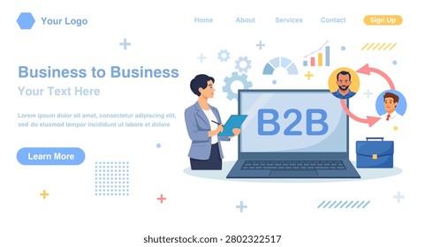 B2B Cooperation Between Business People. Marketing Strategy. Successful Business Collaboration. Business-to-Business Sales Method. Company as Customer Buying Products and Services. Vector Illustration