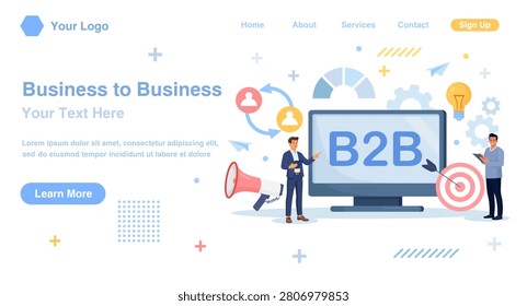 B2B Cooperation Between Business People Online. Marketing Strategy. Successful Business Collaboration. Business-to-Business Sales Method. Company as Customer Buying Products and Services