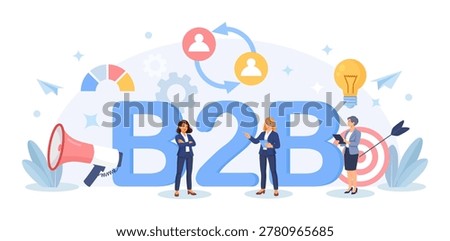 B2B Cooperation Between Business People. Marketing Strategy. Successful Business Collaboration. Business-to-Business Sales Method. Company as Customer Buying Products and Services. Vector Illustration