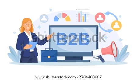 B2B Cooperation Between Business People Online. Marketing Strategy. Successful Business Collaboration. Business-to-Business Sales Method. Company as Customer Buying Products and Services