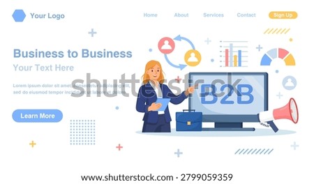 B2B Cooperation Between Business People Online. Marketing Strategy. Successful Business Collaboration. Business-to-Business Sales Method. Company as Customer Buying Products and Services