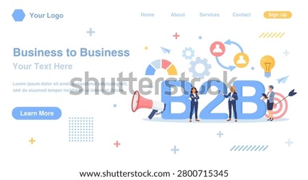 B2B Cooperation Between Business People. Marketing Strategy. Successful Business Collaboration. Business-to-Business Sales Method. Company as Customer Buying Products and Services. Vector Illustration