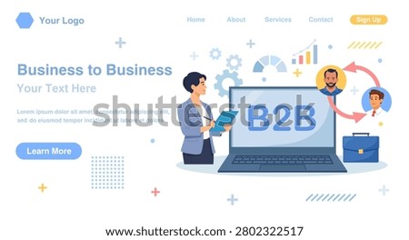 B2B Cooperation Between Business People. Marketing Strategy. Successful Business Collaboration. Business-to-Business Sales Method. Company as Customer Buying Products and Services. Vector Illustration