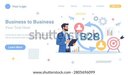 B2B Cooperation Between Business People. Marketing Strategy. Successful Business Collaboration. Business-to-Business Sales Method. Company as Customer Buying Products and Services. Vector Illustration