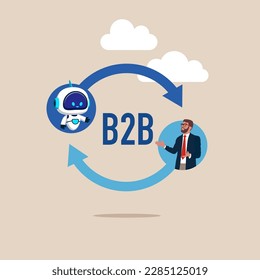 b2b cooperation between businessman and robot. Modern vector illustration in flat style