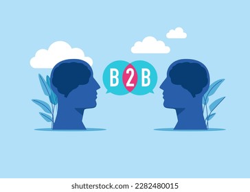 b2b cooperation between two head. Modern vector illustration in flat style