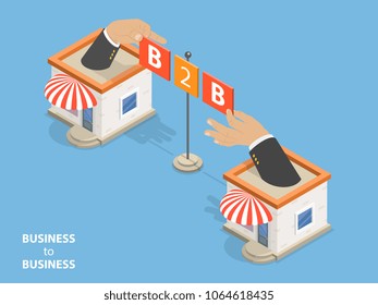 B2B Flat Isometric Vector. Concept Of Situation Where One Business Makes Commercial Transaction With Another.