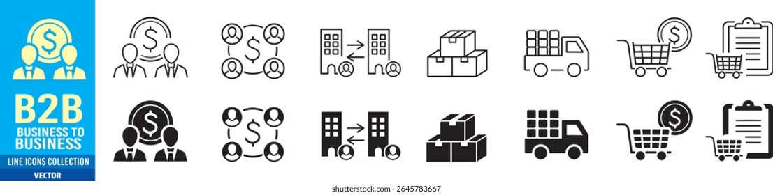 B2B icon set. Business to business. Editable stroke line icons collection. Vector illustration.