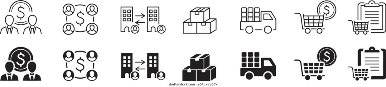 B2B icon set. Business to business. Editable stroke line icons collection. Vector illustration.