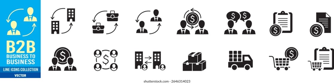 Conjunto de iconos B2B. De negocio a negocio. Iconos de línea de trazo editables colección. Ilustración vectorial.