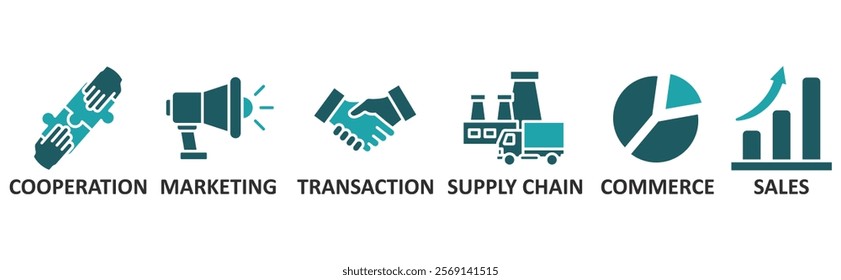 B2B icon set illustration concept with icon of cooperation, marketing, transaction, supply chain, commerce, sales