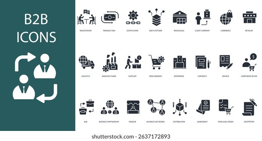 b2b icon set.vector.Editable stroke.linear style sign for use web design,logo.Symbol illustration.