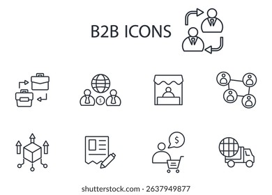 b2b icon set.vector.Editable stroke.linear style sign for use web design,logo.Symbol illustration.