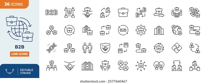 B2B Line Editable Icons set. Business to Business icon set. containing B2B, business, commerce, trade, company, corporate, services and more