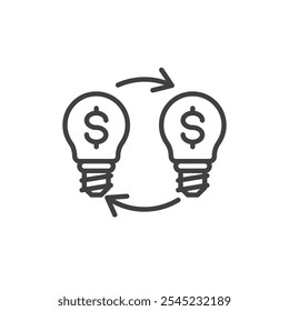 B2B line icon. Business to business linear style sign for mobile concept and web design. Light bulbs with dollar and arrows outline vector icon. Corporate sales symbol, logo illustration