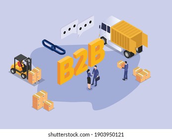 B2B logistic 3D isometric vector concept for banner, website, illustration, landing page, flyer, etc