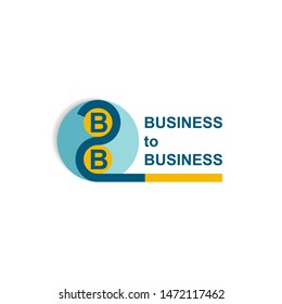 B2B  marketing 3d blue and yellow color icon. Business to business enterprise logo. Commerce symbol stylised ying yang chinese sign with number two. Concept design company vector illustration