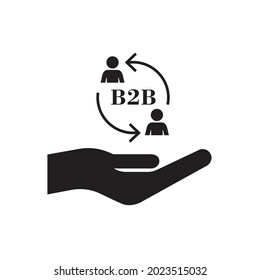 B2B on hand flat icon isolated on white background. Vector illustration