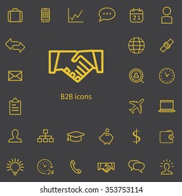 B2B outline, thin, flat, digital icon set for web and mobile