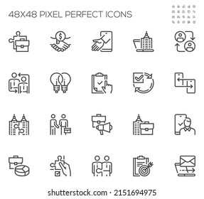 B2B Related Vector Line Icons Set. Business to Business, Business Collaboration. Editable Stroke. 48x48 Pixel Perfect.