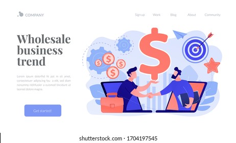 B2B sales person selling products and services to buyer in laptop. Business-to-business sales, B2B sales method, wholesale business trend concept. Website homepage landing web page template.