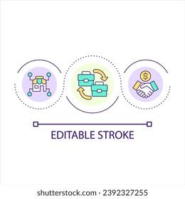 B2B service loop concept icon. Business cooperation for development. Digital technology of marketing abstract idea thin line illustration. Isolated outline drawing. Editable stroke