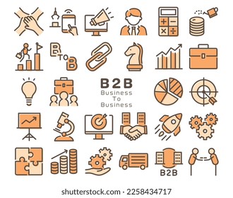 B2B vector colorful icon set on white background.