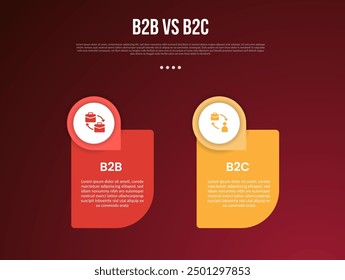 B2B vs B2C business infographic for comparison data or versus with round box with circle badge on top with modern dark gradient style background for slide presentation vector