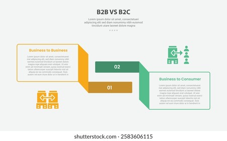 B2B vs B2C infographic outline style with 2 point comparison template with rectangle box and flipped ribbon for slide presentation vector