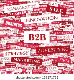 B2B. Word cloud illustration. Tag cloud concept collage. Vector text conceptual illustration. Usable for different business design. Seamless pattern. 